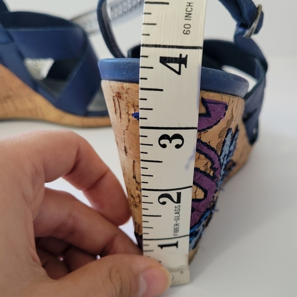Bandolino Blue Cork Wedge Floral Slip On Straps Summer Vacation Sandals - Picture 8 of 9